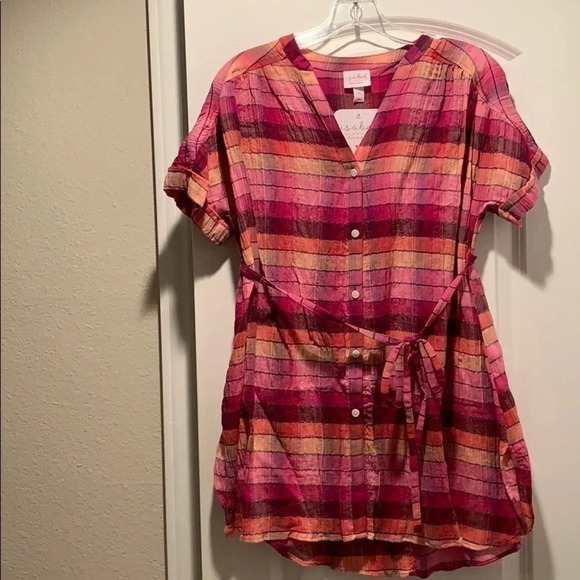 Isabel Maternity Shirt Pink Plaid Dolman Button Down NWT - Picture 2 of 8
